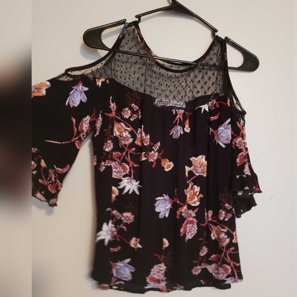 Cold shoulder mesh top